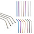 A collection of stainless steel drinking straws in various colours, some with a slight bend, displayed together.