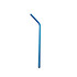 A blue stainless steel straw with a slight bend, suitable for drinking beverages. Features a logo.