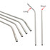 A set of stainless steel drinking straws in varying lengths, including straight and curved designs, with a logo present.
