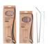 A set of stainless steel drinking straws in silver, packaged in a brown cardboard box with a logo.