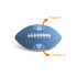 A blue American football with textured surface and white laces. It features a logo but the details are not specified.