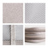 A collection of grey fabric textures, including woven patterns, mesh, and zippers, showcasing material details for a product.