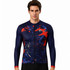 Men's long sleeve cycling jersey featuring a navy base with red and blue splashes and a logo.