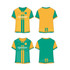 Reversible jersey in green and yellow, featuring a logo, designed for unisex adults. Shows front and back views.