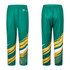 Unisex adult pants in green with yellow accents and a patterned design. Features a logo on one side.