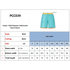 Men's polyester sublimated beach shorts in light blue with orange accents, featuring a logo.