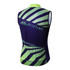 A men's sublimated cycling vest in navy and green with a geometric design and a back pocket. Features a logo.