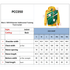 A men's polyester sublimated training track jacket in teal and yellow, featuring a logo and detailed size chart.