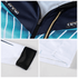 Men's fishing hooded jacket in blue and white, featuring a zip closure and contrasting sleeve cuffs. Includes branding.