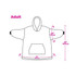 A diagram of a unisex wearable blanket with a hood, featuring dimensions and a front pocket, in an outline design.