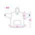 A line drawing of a kids' wearable blanket, featuring a hood, large front pocket, and measurements in pink.