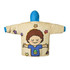 A beige wearable blanket featuring a child with a blue hood, illustrated with colourful flowers and a cartoon design.