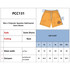 Men's polyester spandex swim shorts in orange with a size chart and a logo. Features a basic cutting style.