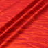 A vibrant red fabric with an abstract pattern, suitable for a sun protection hoodie. It features a branding logo.