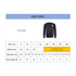 A size chart for a unisex round collar sweater, featuring measurements for men's and women's sizes. The sweater is navy blue.