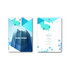 A small, printed name tag featuring a geometric design in shades of blue and white. It has a hole for attachment.