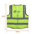 A bright yellow unisex hi-vis vest featuring reflective tape and functional pockets, with a logo on the front.