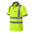 A reflective short-sleeved polo shirt in bright yellow with grey detailing and a logo. Ideal for high-visibility workwear.