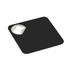 A black square coaster bottle opener with a metal opening section and a smooth surface. It has a logo.