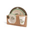 A five-piece bamboo fibre tableware set featuring green and white dinnerware with a tractor design and a cup.