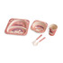 Bamboo fibre tableware set in pink, featuring a plate, bowl, cup, and utensils with unicorn designs.