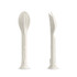 A 3-in-1 portable utensils set in white, featuring a fork, knife, and spoon combined into one sleek design.