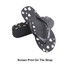Classic black thongs featuring a heart print on the strap and a textured sole. Includes a logo on the side.