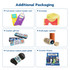A variety of packaging options for socks, including a custom gift box, kraft paper cylinder, and a full colour header card.