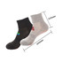 A pair of crew socks, one black and one grey, featuring a logo and measuring 200mm in length.