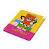 A sliding puzzle featuring a colourful character holding a pencil, set against a bright yellow and pink background.
