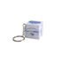 A small 3x3 puzzle cube keyring in white, featuring a metal chain attachment and a logo.