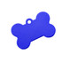 A blue bone-shaped pet ID tag with a hole for attachment. It features a smooth, matte finish.