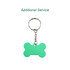 A green bone-shaped pet ID tag with a keyring attachment. It features a metal chain for easy attachment.