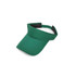 A green sport visor with a wide brim and an adjustable strap at the back. It features a logo on the side.