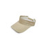 A beige sport visor with a curved brim and an adjustable strap at the back, featuring a logo.