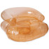 An orange transparent inflatable chair with armrests, designed for outdoor leisure. It has a smooth surface and rounded shape.
