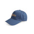 A blue cap with a curved brim and a logo on the front, made from RPET fabric.