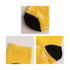 Yellow woven bamboo socks featuring a black heel and toe, with a repeating white pattern, alongside a logo.