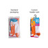 Knee high socks with a vibrant design in orange, white, and blue, packaged with a custom header card and standard packaging.