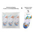 Low cut socks in a mix of blue, white, and orange patterns, packaged in a biodegradable bag.