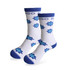Crew woven work socks in white with blue and turquoise floral designs, featuring a towel bottom for added comfort.