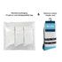 A pack of Crew Woven Bamboo Work Socks in white with a blue and black logo, displayed with biodegradable packaging.