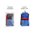 Knee high football socks in blue with red accents, featuring standard packaging and a custom header card.