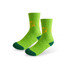 Bright green crew socks with a textured pattern and contrasting dark green toe and cuff, featuring a logo.