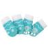A set of four turquoise and white pet socks featuring a zigzag pattern and non-slip grips on the bottom.