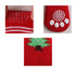 Red pet socks featuring white and green holiday-themed designs, including a tree and dotted grip pattern.