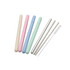 A set of eco-friendly drinking straws in pastel pink, blue, and green cases, with metallic straws and a cleaning brush.