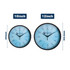 Two round wall clocks in different sizes, featuring a light blue face and a black frame. Each clock has numbers marked.