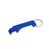 A blue aluminium keyring bottle opener with a smooth, minimalist design and a circular keyring attachment.