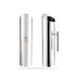 A stainless steel pitcher with a sleek design and a logo on the side. Suitable for serving beverages.